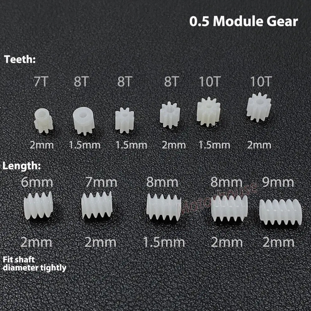 10pcs 0.5M Plastic Gear 7/8/10 Teeth Toy RC Model Car 1mm/2mm Shaft Motor Transmission Pinion Gear 6mm Worm Helical Gears motor gear transmission gear