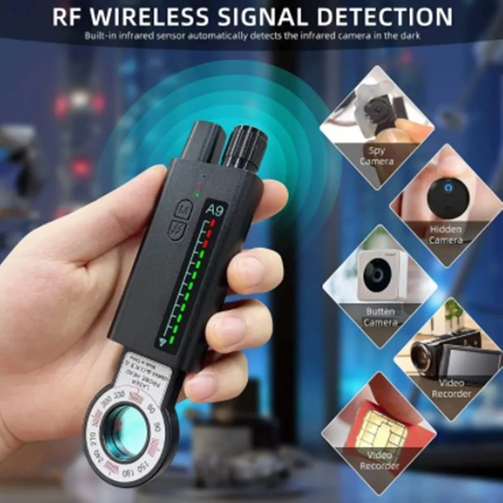 A9AntiSpyWirelessRFSignalDetectorBugGSMGPSTrackerHiddenCameraEavesdropDevice