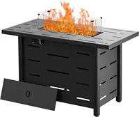 Walsunny 43 inch Outdoor Propane Fire Pit 50,000 BTU Gas Fire Pit Table with Lid, Glass Wind Guard, Waterproof Cover 1