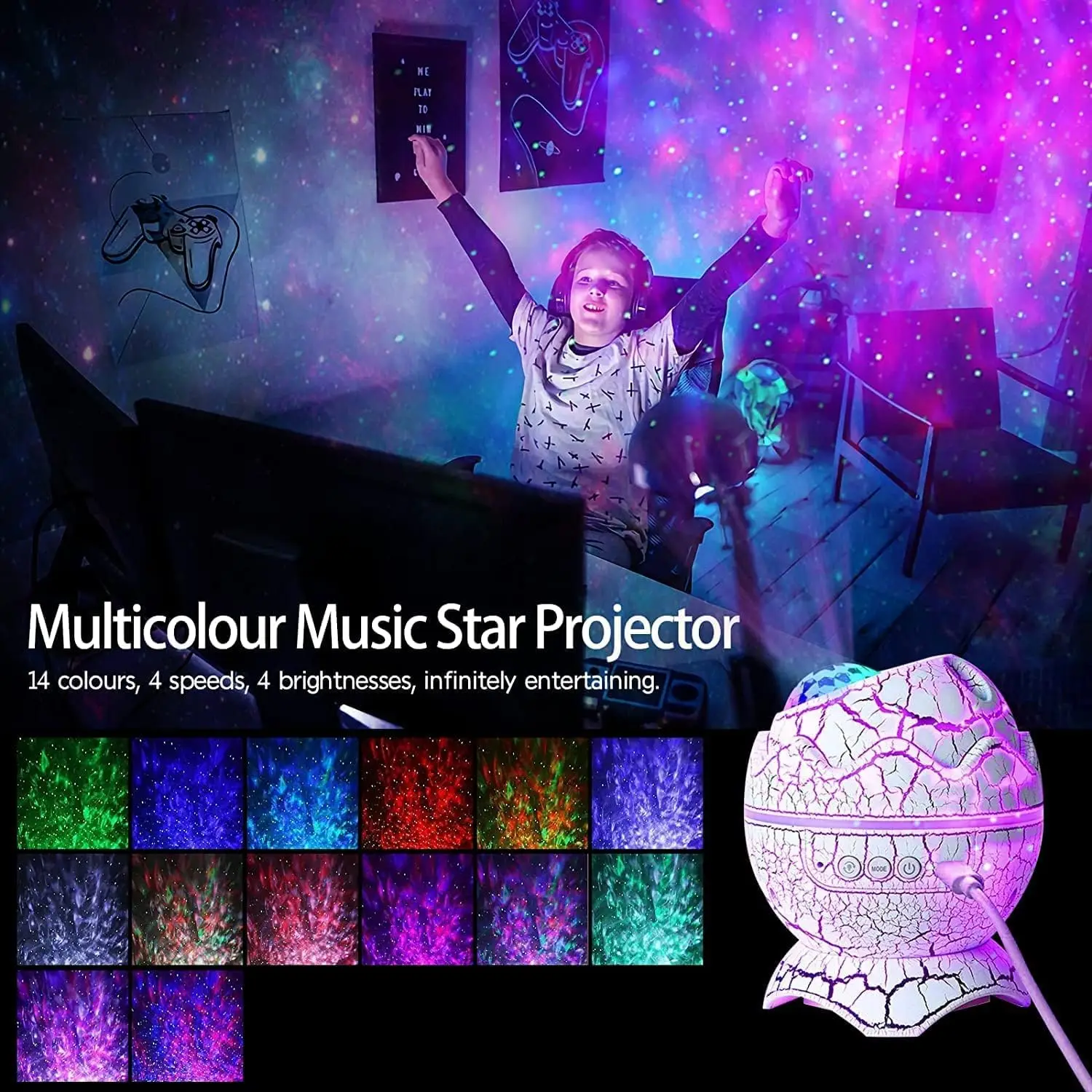 Dinosaur Egg Galaxy Projector - Space Buddy Star Projector Night Light for Kids Adults Bedroom Astronaut Projector with Bluetoot 6
