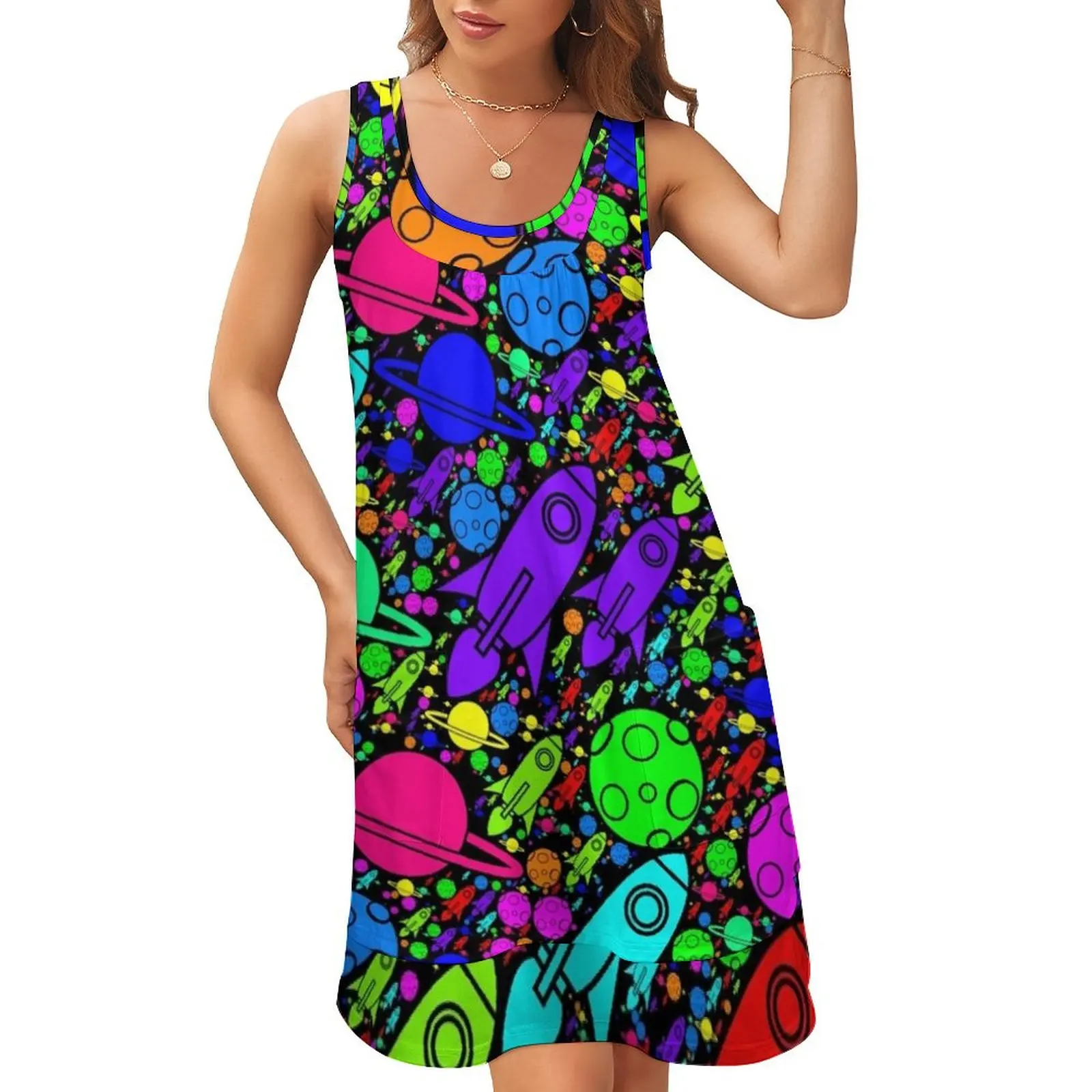 

LFG to the moon Sleeveless U-Neck Fake Two Piece Dress Prom gown dresses for women