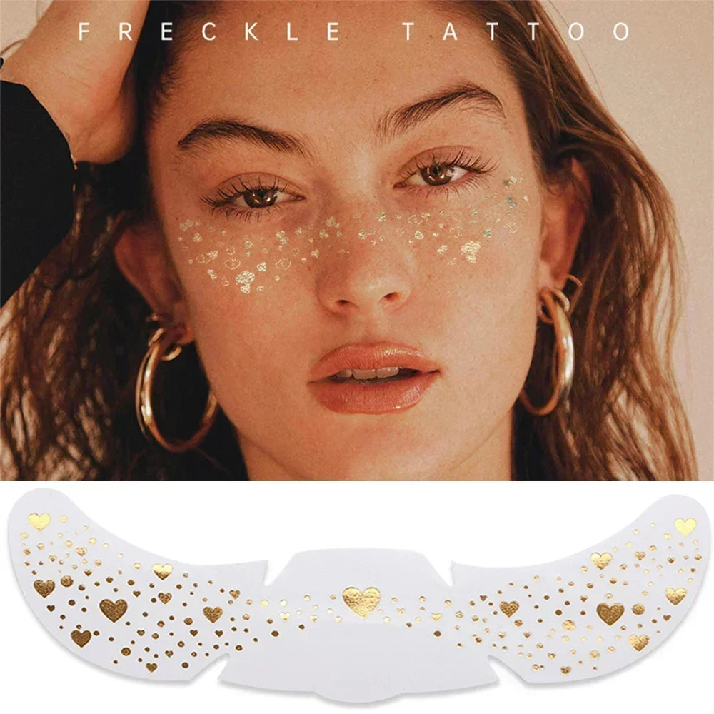 6pcs Hot Stamping Freckles Makeup Patches Metallic Radiation Golden Silver Fake Freckles Temporary Tattoo Stickers Face Makeup 4