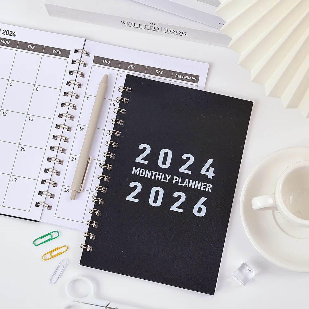 29 sheets 2026 Monthly Planner Black PVC Waterproof Cover July-June 2026 Monthly Calendar Notebook Daily Schedules,bullet journal notebook,student notebook,notebook cover,notebook organizer