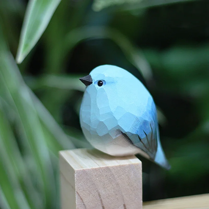 

Mountain Bluebird Chubby Chirping Wood Carving Bird, Handmade Desktop Decoration, Fairy Garden Figurines, Home Decor