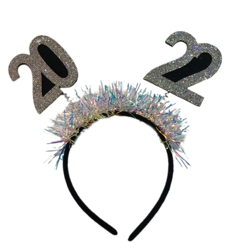

MXMB с Новым годом 2022, повязка на голову, обруч для волос с блестками и мишурой, эластичный блестящий реквизит для фотосессии