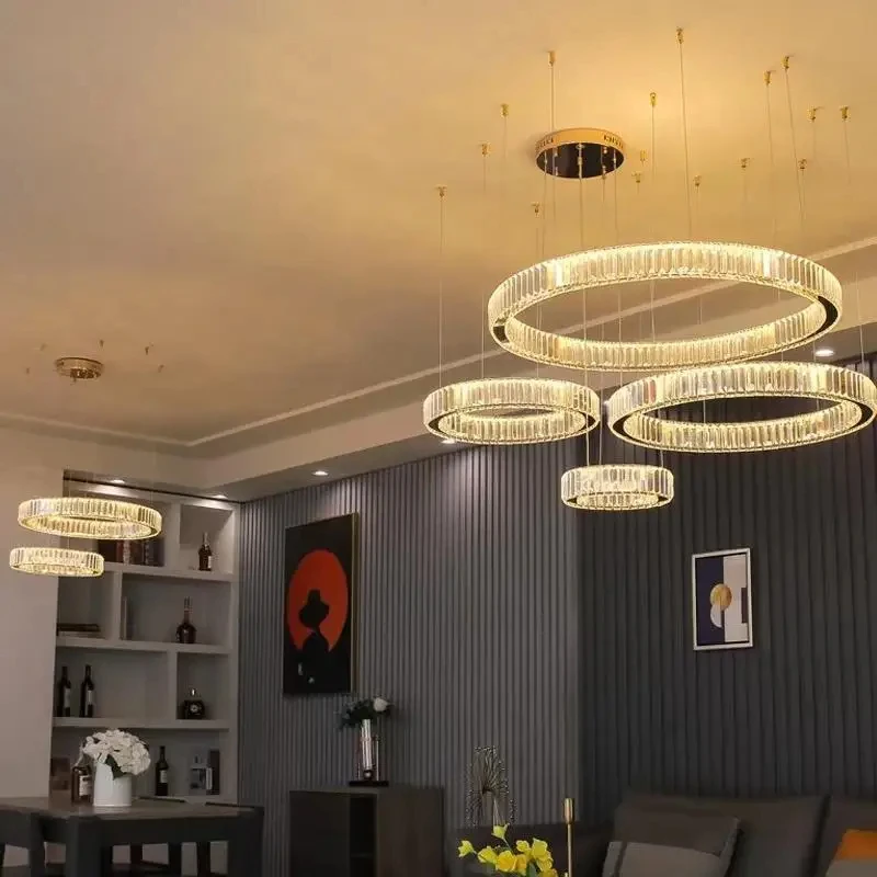 LED modern minimalist living room dining room bedroom crystal lamp atmosphere villa hall attic ring chandelier