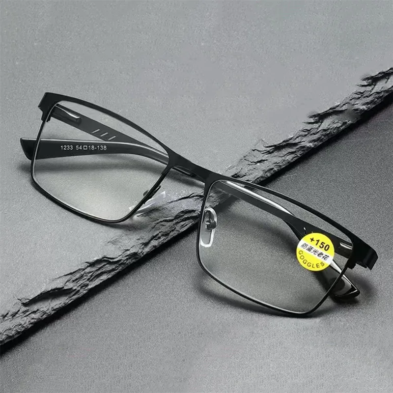 Ahora Men Metal Large Square Computer Reading Glasses Frame Anti Blue Light Presbyopic Eyeglasses Optical Frames 0 +1.0 to +6.0 2