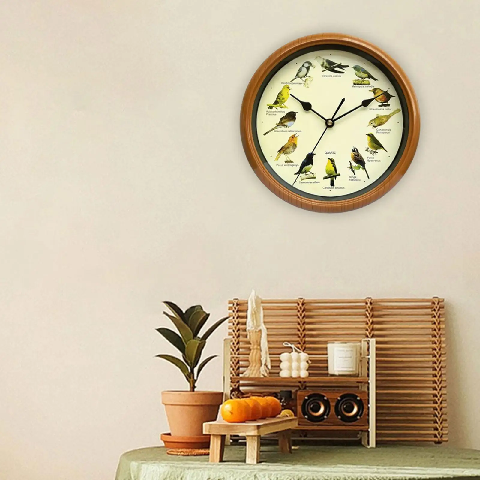 Singing Bird Wall Clock Silent that Sings on Hour Round Decorative Wall Clock for Kitchen Living Room Office Home Decoration