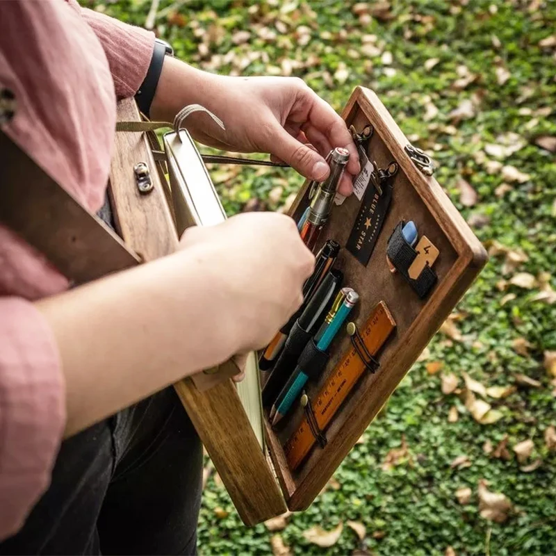 Painter Messenger Bag Portable Wooden Box with Latch Art Creation Sketch Easels Writing Stand Painting Brushes Holders Organizer