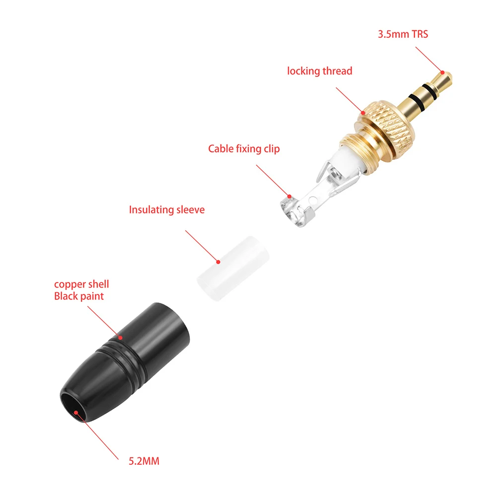 3.5mm Audio Plug with M6 Internal Thread Headphone Audio Plug Stereo Headphone Jack Male Plug for Lavalier Wireless Microphone