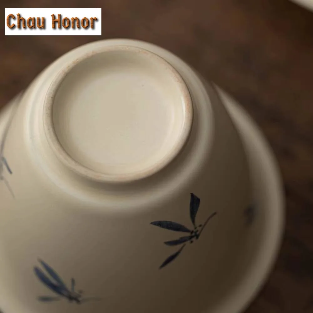 150ml  Hand-painted Butterfly Orchid Gaiwan Retro Grass Wood Gray Tea Tureen Tea Brewing Cover Bowl Tea Services Supplies Gift