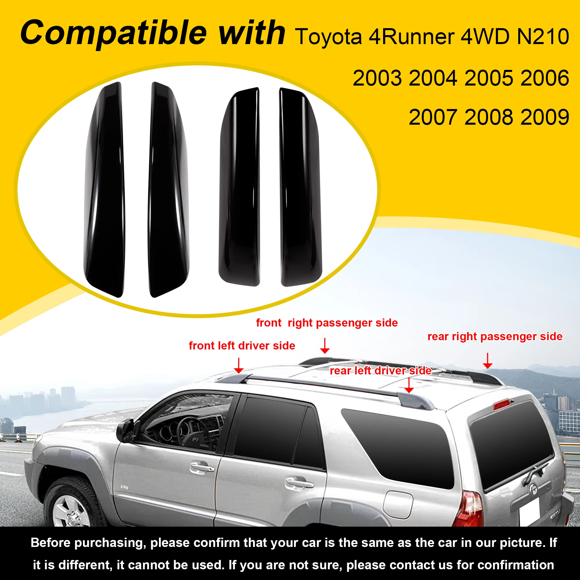Roof Luggage Rack Cover Compatible With Toyota 4Runner 4WD N210 2003 2004 2005 2006 2007 2008 2009 Roof Rails Rack End Caps