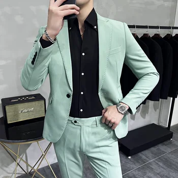남성용 정장 슬림핏 단추 웨딩 정장, 맞춤 제작 2 피스 비즈니스 블레이저, 정장 신랑 턱시도, 5XL-M