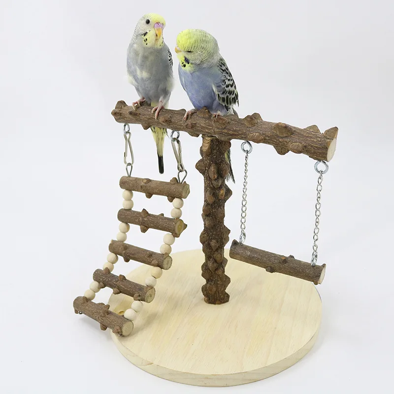 Bird Play Gym Stand Wooden Parrot Playground Ladder Parrot Training Stand Swing Long Tail Cage Playground