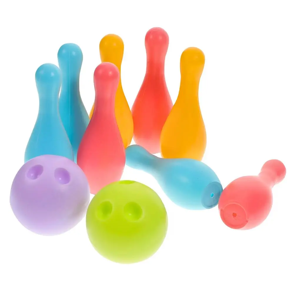 1 set di bowling in plastica da 12 cm, 10 birilli da bowling in plastica colorata e 2 palline, attività all'aperto e al chiuso, regalo di compleanno YMY - immagine 5