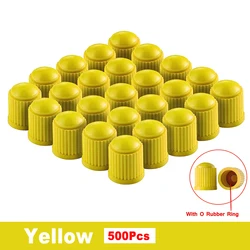 Premium Universal Tire Valve Caps with O - Ring Seals - Pack of 500 (Yellow)