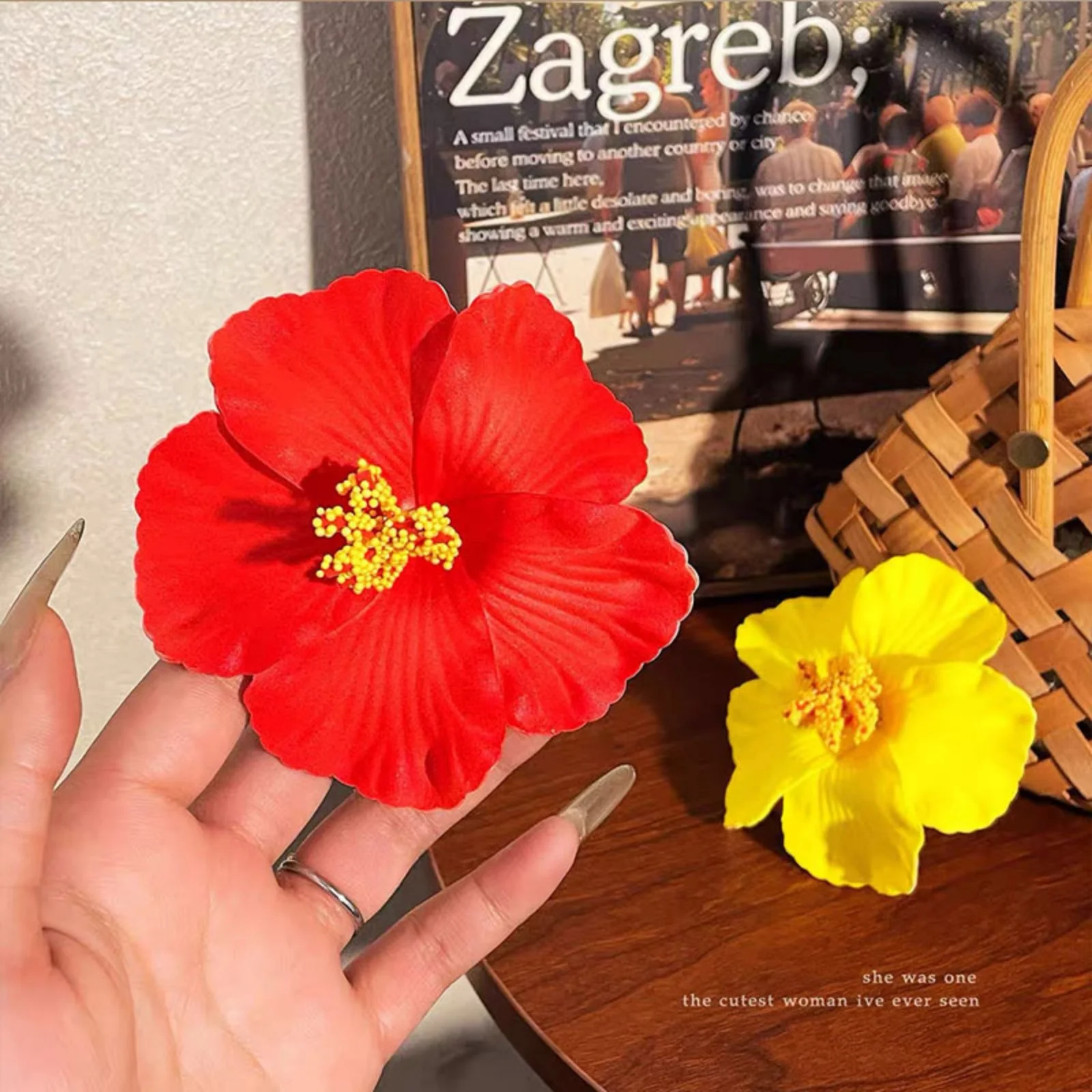 1PC  Hibiscus Flower Hair Clips, White, Orange & Red, Tropical Hair Accessories for Beach & Summer Looks