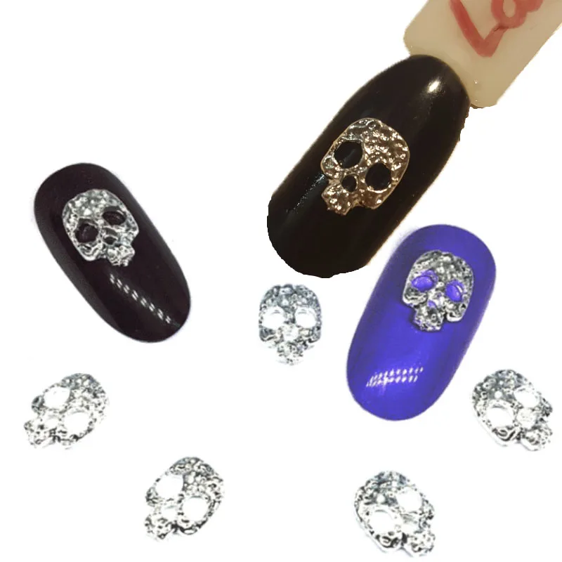 

20Pcs Skull Nail Art Decorations Golden Metal Charms Nail Decor Bling Silver NailArt Supplies Punk Design Manicure Accessories