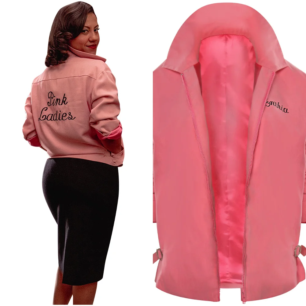 

Grease Pink Lady Cosplay Costume Jacket Coat Casual Sweatshirt Fantasia Women Girls Halloween Carnival Party Disguise Clothes