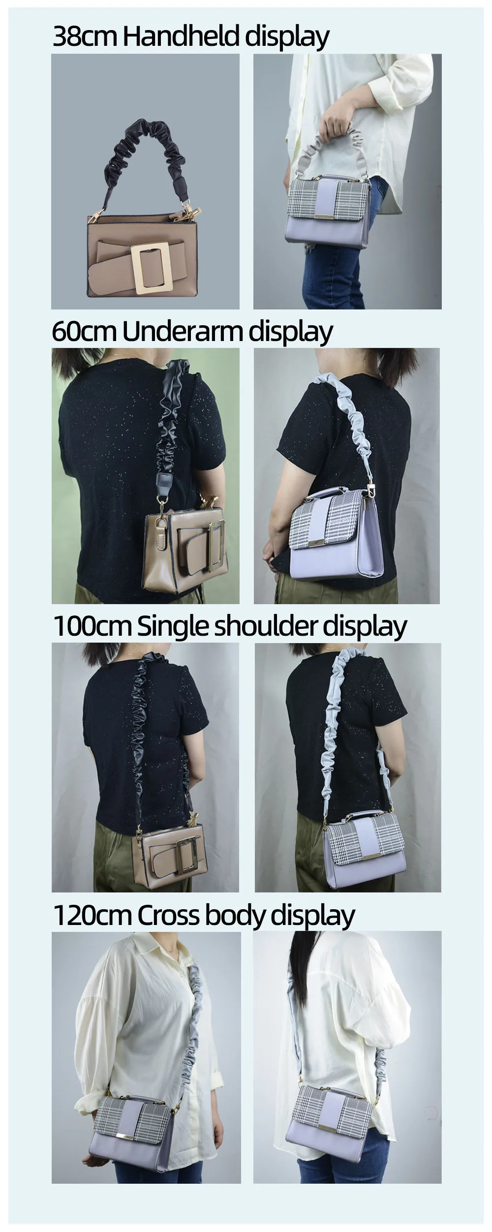 New Wrinkled Bag Leather Pleated Straps Short Long Folds Handles Shoulder Underarm Strap Replacements Crossbody Bag Accessories