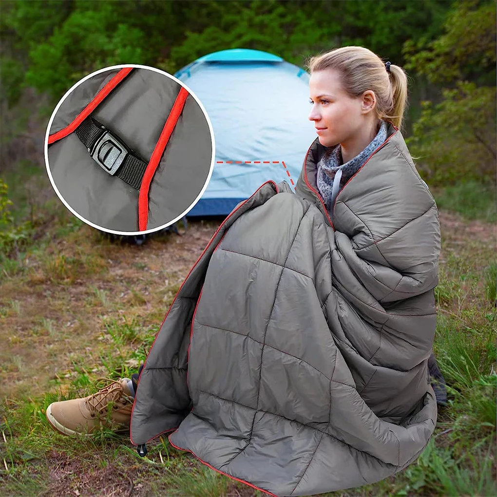 Camping Blanket Puffy Blanket Warm Climbing Blanket Waterproof Buttons Poncho Liner Ultralight Travel Sleeping Pad Quilt Mat