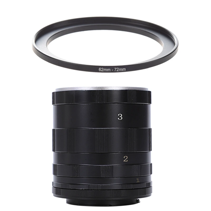 62Mm 72Mm Lens Filter Step Up Ring Adapter Black & 3 Steps Macro