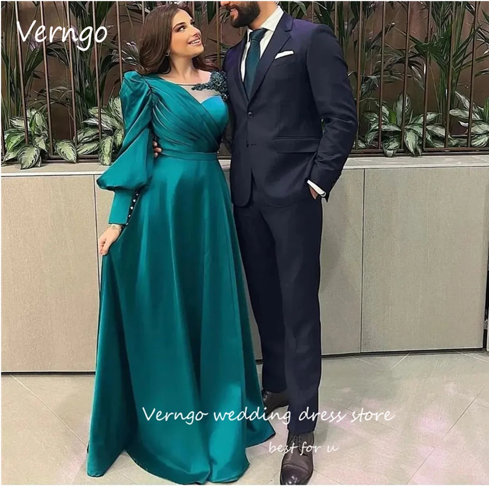 

Verngo Hunter Modest Dubai Arabic Women Formal Evening Dresses Long Sleeves Applique Vintage Prom Gowns Party Occasion Dress