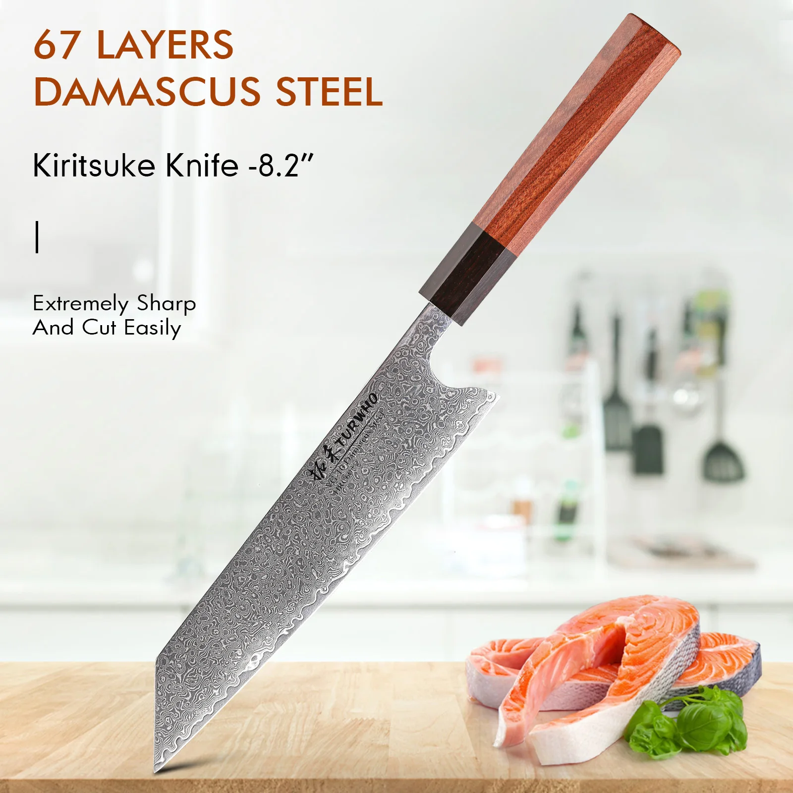 

TURWHO 8.2-inch Hand Forged Japanese Kiritsuke Knife Damascus Steel Kitchen Chef Knives Sharp Professional Cleaver Cooking Tools
