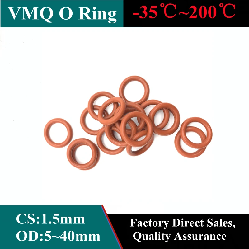 

20pcs Red VMQ Silicone O Ring CS 1.5mm OD 4.5mm ~ 45mm FoodGrade Waterproof Washer Rubber Insulated O Shape Seal Gasket