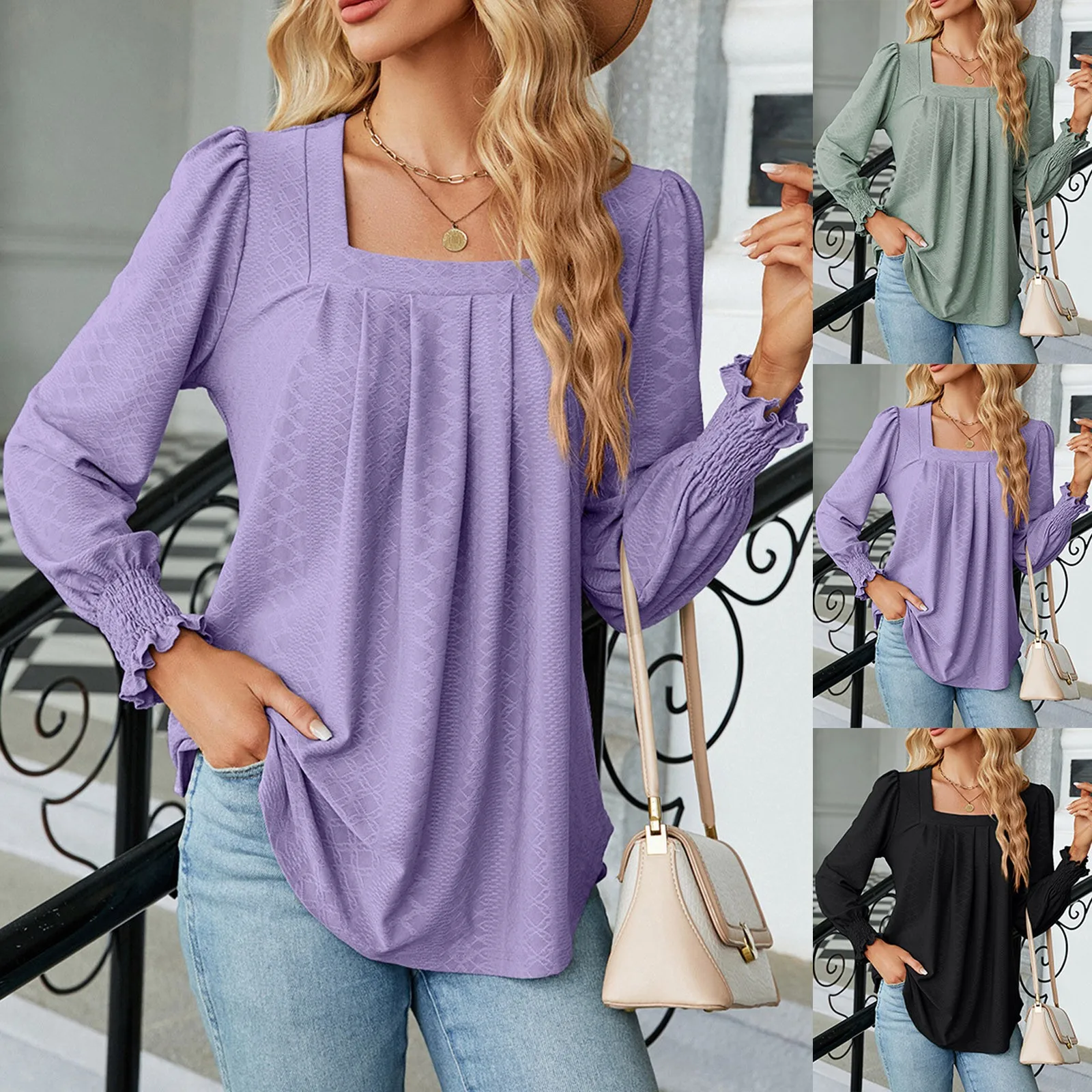 

Sexy Square Collae Pleated Shirts Women Elegant Long Sleeve Lady Office Blouse Korean Pullover Autumn Tops Blusa Camisetas Y2k