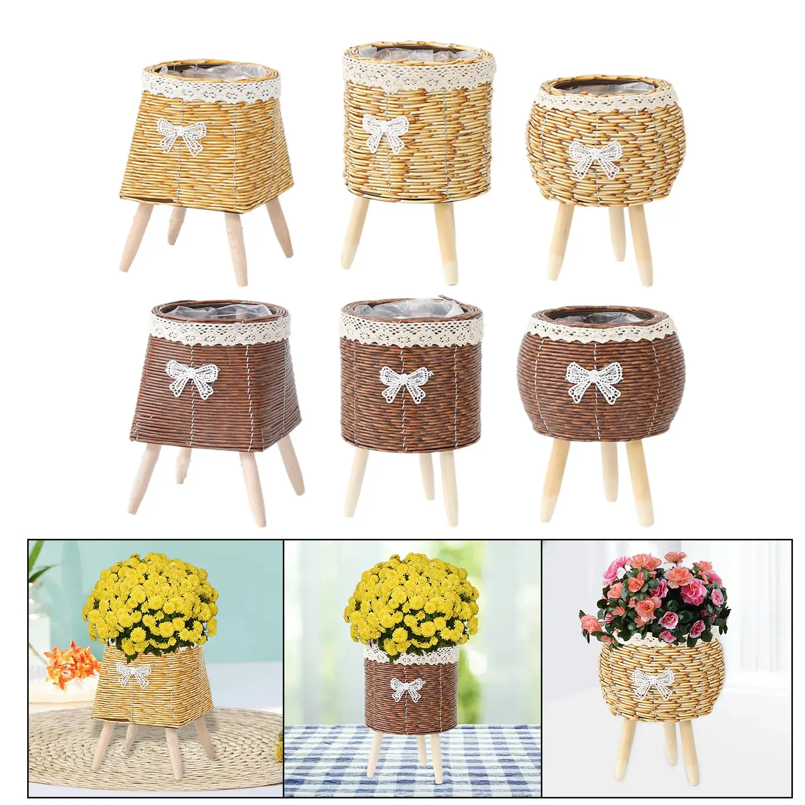 Woven Basket for Plant with Legs Creative for Farmhouse Bedroom Drawing Room