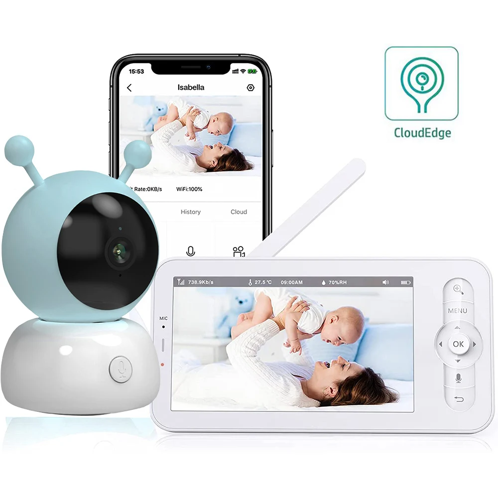 Wqplo 5.0” Babyphone Caméra, PTZ 360°Camera Bebe, Camera Bebe 1080P, Vision  Nocturne, Communication Bidirectionnelle, Capteur de Température :  : Bébé et Puériculture