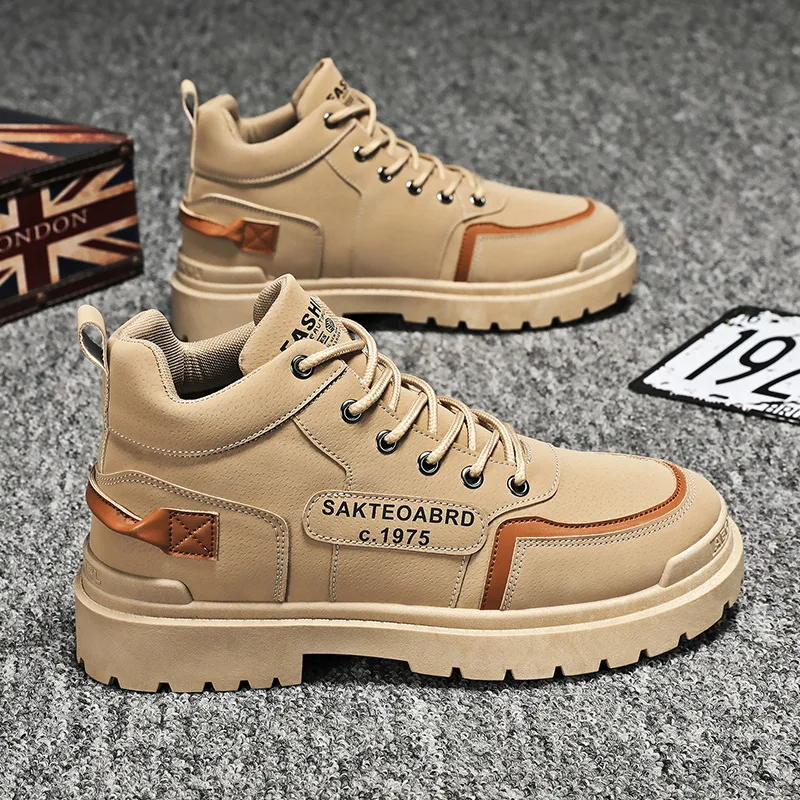Men\'s Trendy All-match Boots Waterproof Wear-resistant Hiking Boots 2022 Autumn New High-top Sneakers Men Casual Platform Boots