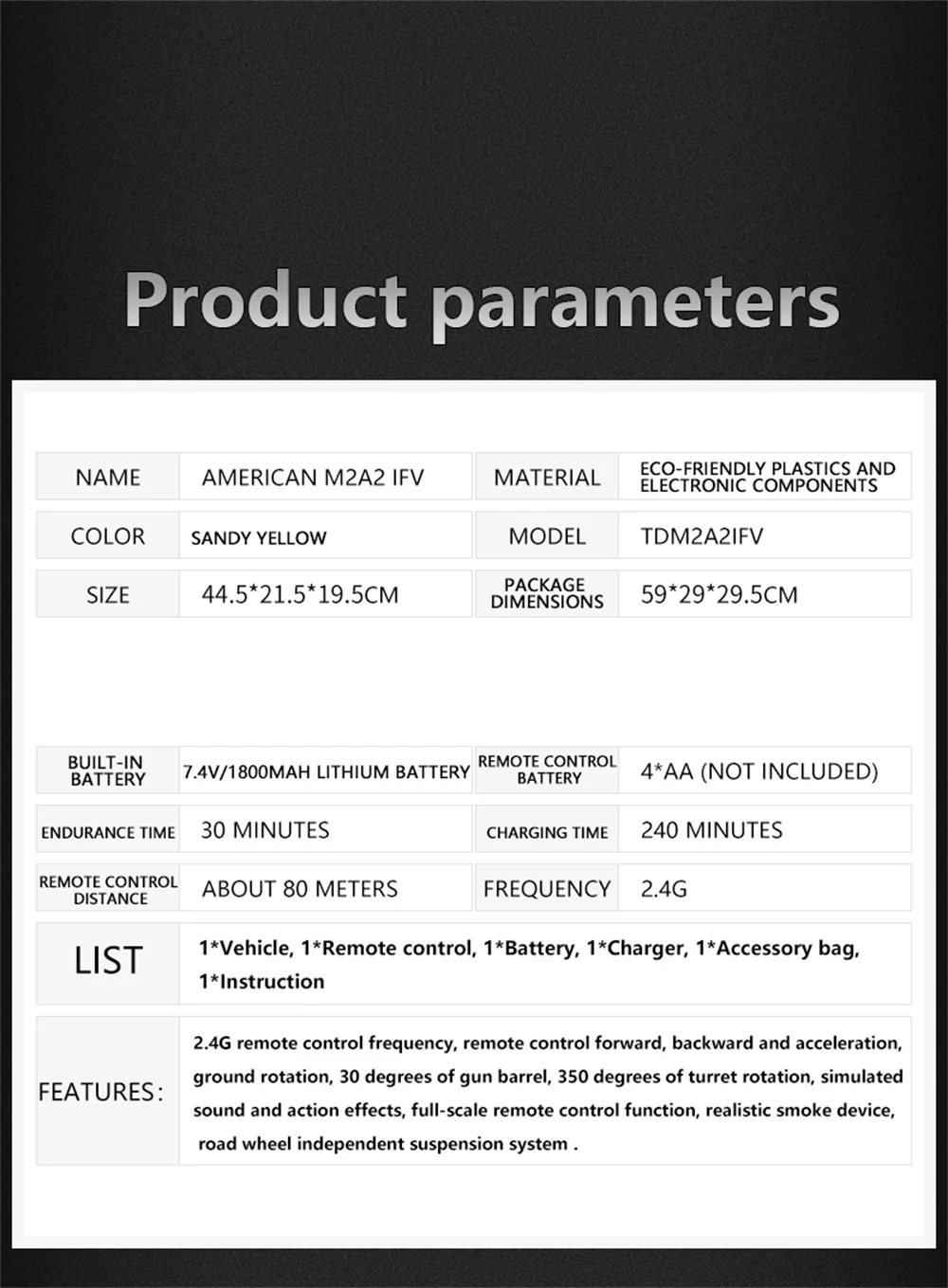 COOLBANK Model Bladeli M2A2 1/16 2.4G RC Main Battle Tank Smoke Sound Recoil Shooting LED Light Simulated Vehicles Models RTR Toys