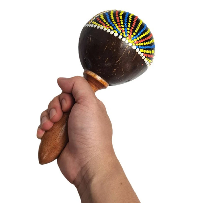 Coconut Shell Sand Hammer Shaker Hand Rattle Percussion Musical Instrument Toy for Boys And Girls