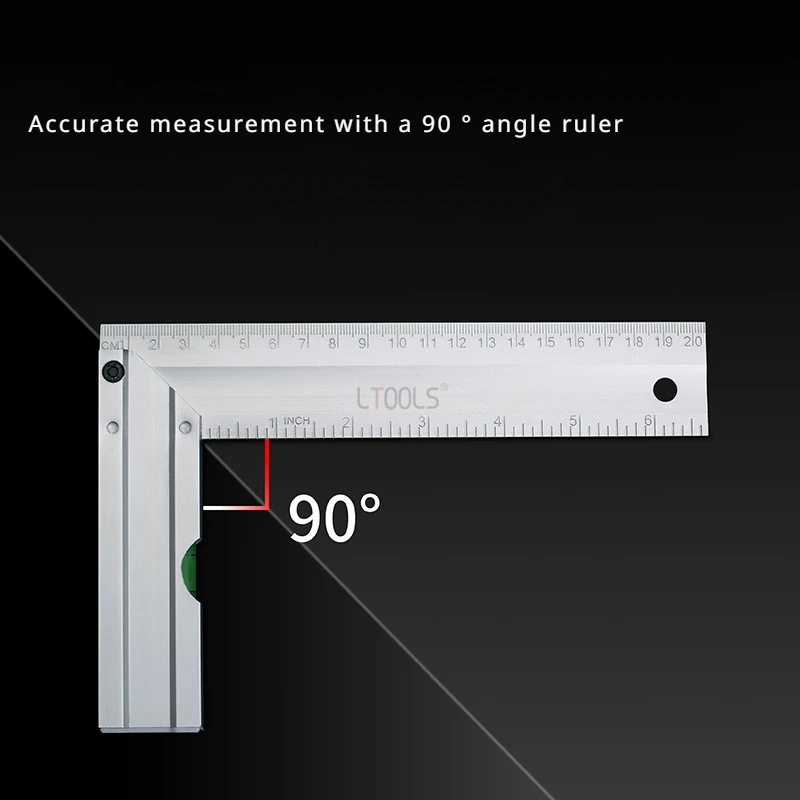 

20mm-30mm Horizontal Ruler New Aluminum Alloy 90 Degree Woodworking Ruler L-shaped Ruler with Horizontal Bubble Manual Tools DIY