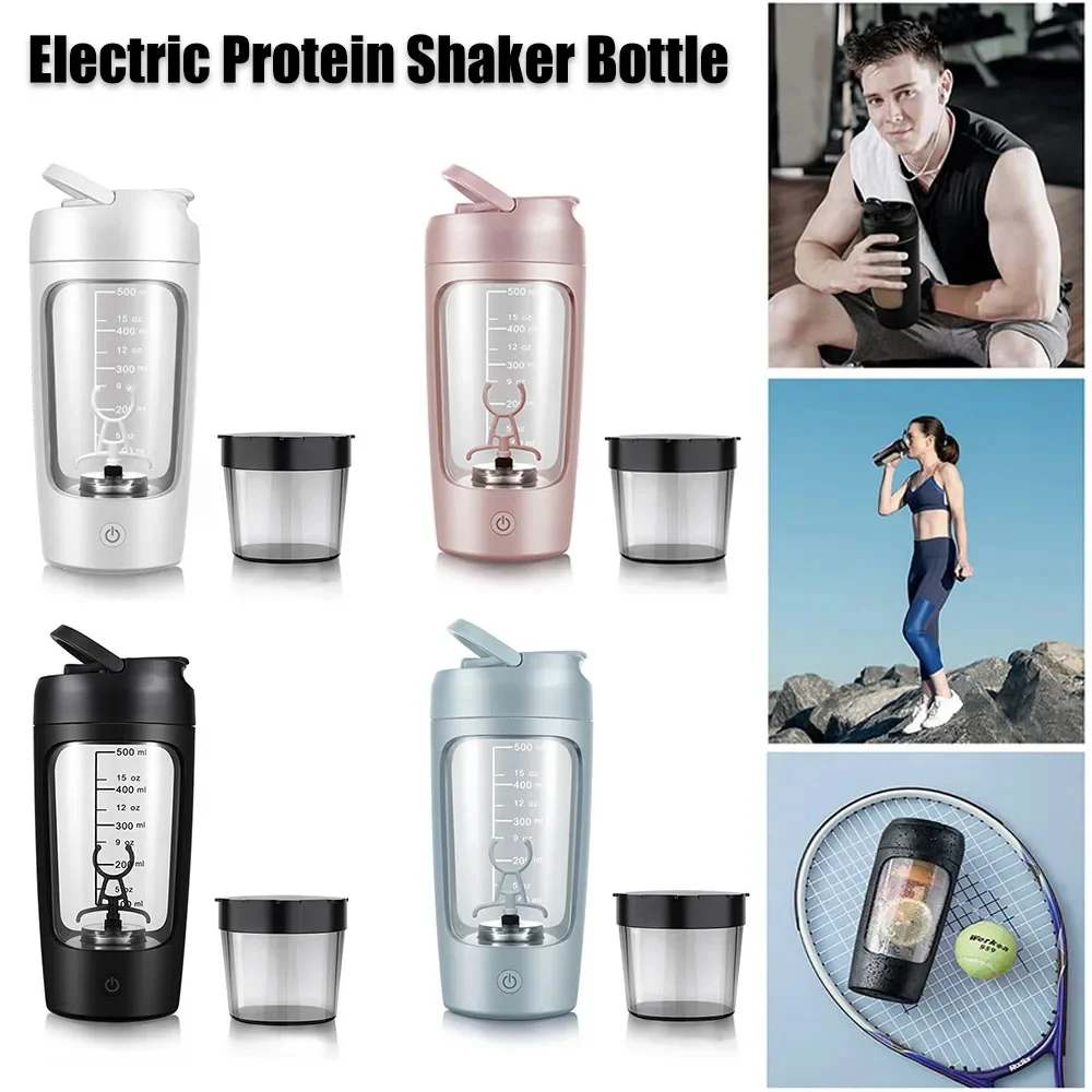 

USB Electric Protein Shaker Bottle Portable 1200mAh Rechargeable Blender Cup Multipurpose 500ml Mixing Cups for Fitness Workout