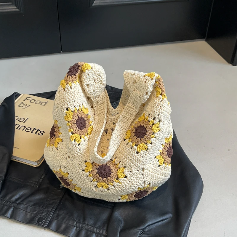 

Разноцветные вязаные сумки через плечо, вместительные новые изысканные открытые повседневные Универсальные женские сумки, подчеркивающие индивидуальность тоут, 2024