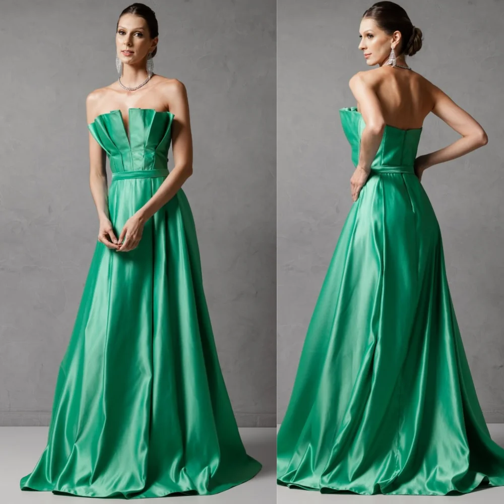 

Satin Pleat Homecoming A-line Strapless Bespoke Occasion Gown Long Dresses