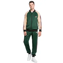 

STLLTS Men's Clothing Color Matching Suit Retro Cartoon Badge Cardigan Two-piece Suit Contrast Color Stand-up Collar Sports Suit
