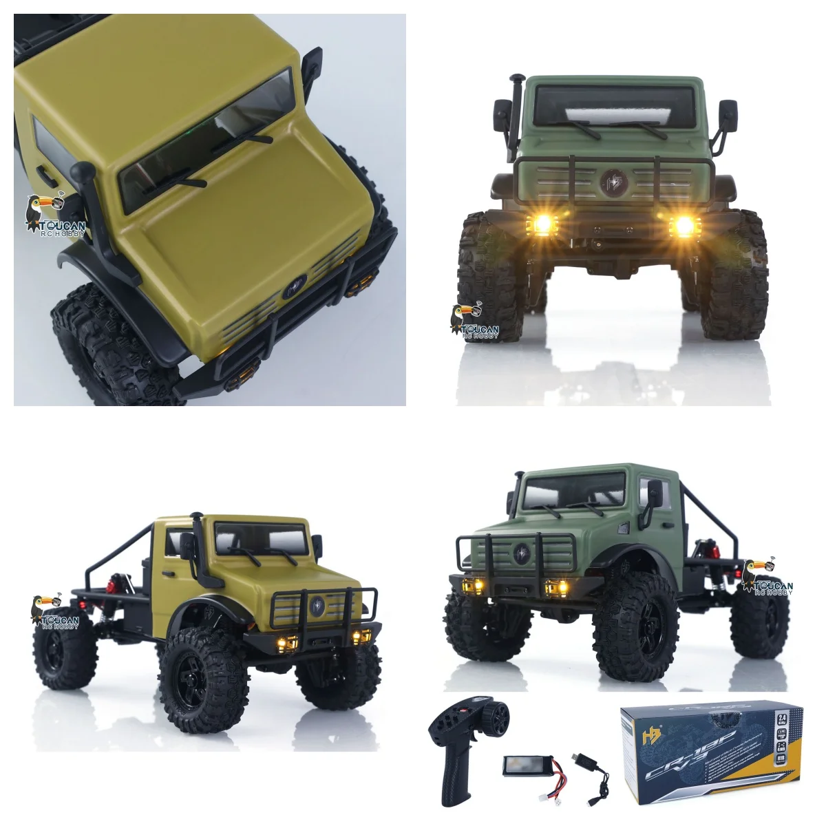 Voiture RC Crawler 1/18 CR18P V3 THunter 4WD Moteur Brushless Hobbywing RTR en vert mat sur un rocher