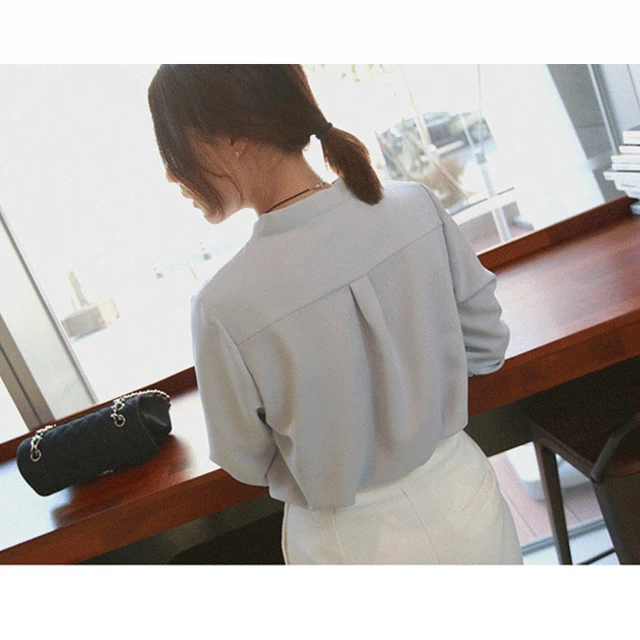 بلوزات النساء فضفاضة لصيف طويلة الأكمام قميص شيفون