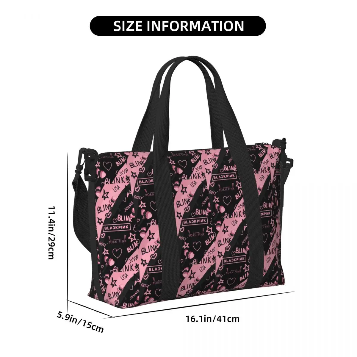 Travel Bags Kpop Bp Blacks Pinks Groceries Tote Shopping Bags Women Large Capacity Gym Beach Travel