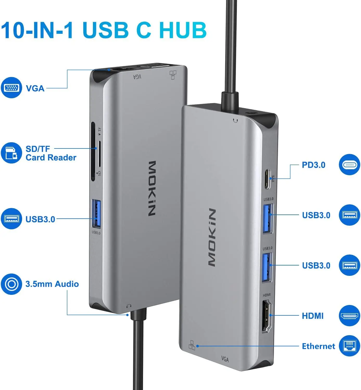 adaptateur multiport usb-c vers hdmi ou vga avec ethernet et hub