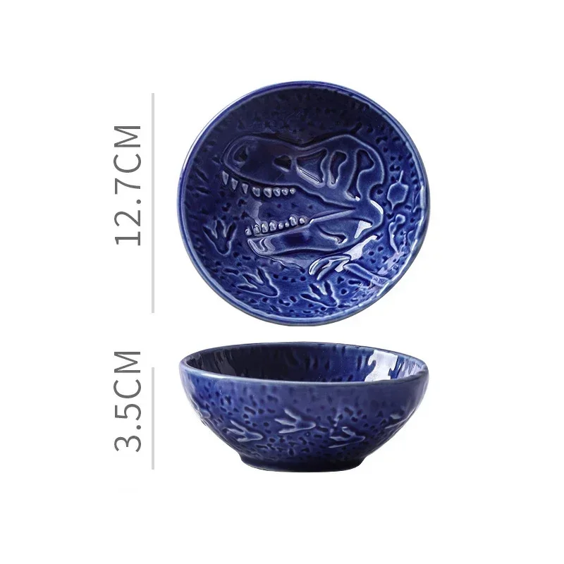 1/4PCS Ceramic Plate Retro Kiln Glaze Dinosaur Plate Barbecue Mini Dipping Dish Sashimi Sushi Soy Sauce Dishes Home Snack Plate