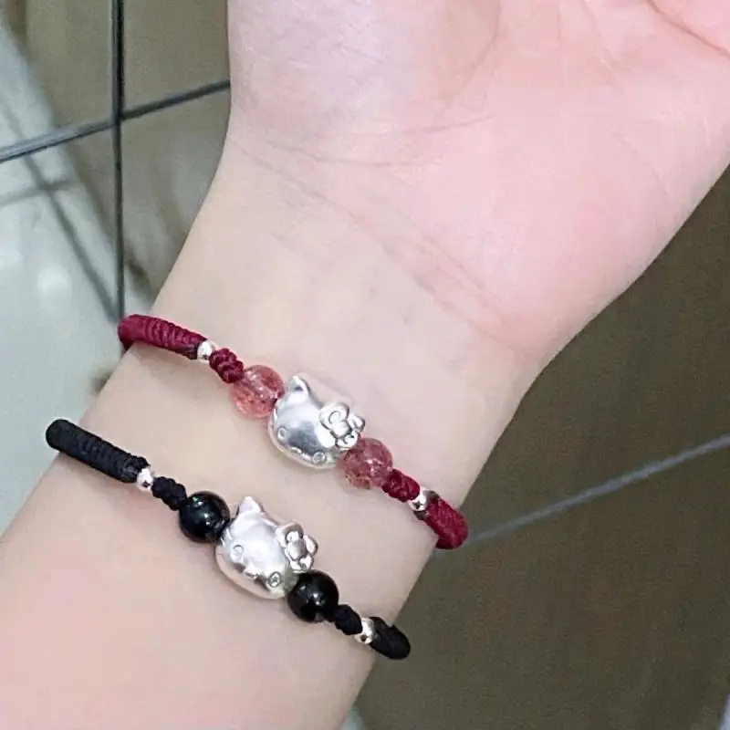 

Hot Sale Hellokitty Bead Couple Bracelet Adjustable Hand Accessories Friendship Jewelry for Friend Red Black Minimalist Gift New