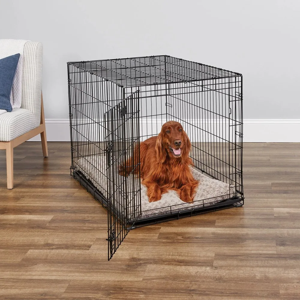 

Kennel, single door dog cage 42 inches, foldable, sturdy and durable, easy to assemble and carry handle metal dog cage