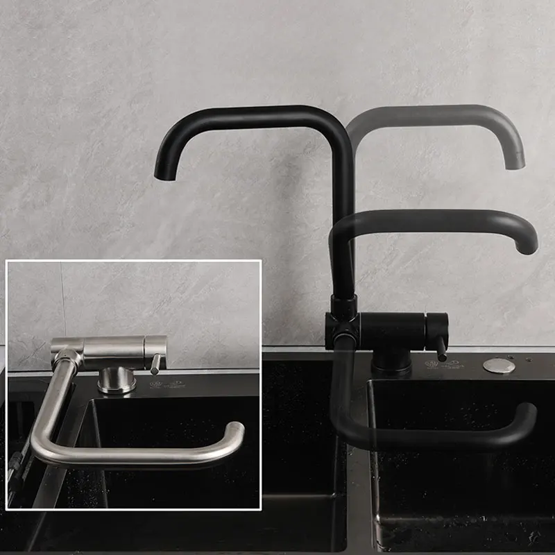

Inner Window Kitchen Folding Down Hot Cold Water Faucet Rotating Sink Mixer Tap
