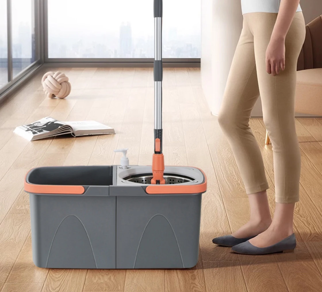 Neue abnehmbare Doppeleimer-Mopp-Spin-Mopp-Eimer-Sets 360°-Drehmopp für die Bodenreinigung Wiederverwendbare Mikrofaserköpfe Home Lazy Mop_voghion.com