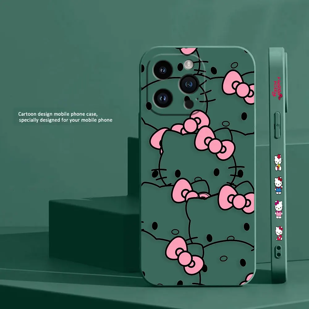 thumbnail image 1 of Bonita funda de teléfono de Hello Kitty K Line Cat para Apple iPhone 14 13 12 11 Pro XS Max Mini X XR SE 7 8 6 15 Plus, funda líquida de color, 1 of 5